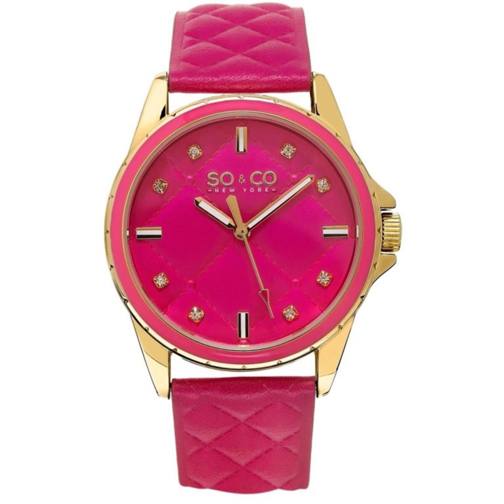 SO&CO New York Women's SoHo Quartz Pink Quilted Leather Strap Watch